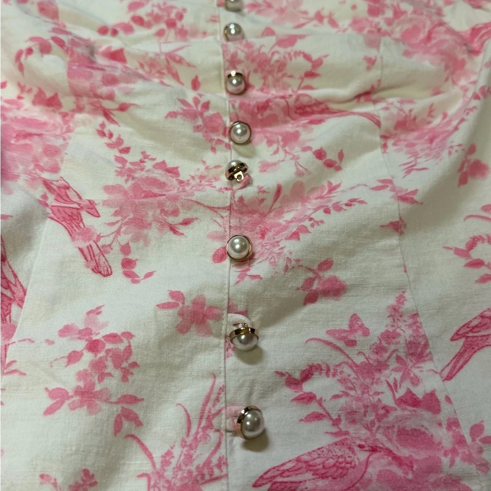 MAJORELLE Off-Shoulder Pink Floral Button Front Top - Picture 5 of 12